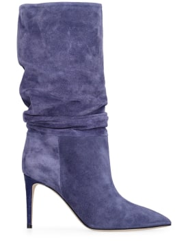 Paris Texas: 85毫米堆叠麂皮靴 - 蓝色 - women_0 | Luisa Via Roma
