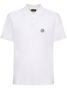 Giorgio Armani: Logo刺绣POLO衫 - 白色 - men_0 | Luisa Via Roma