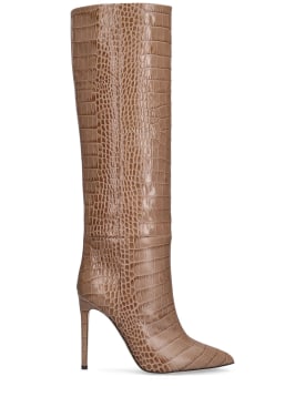 Paris Texas: 105mm Croc embossed leather tall boots - Taupe - women_0 | Luisa Via Roma