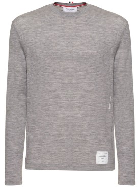 Thom Browne: 4 bar wool crewneck sweater - Light Grey - men_0 | Luisa Via Roma