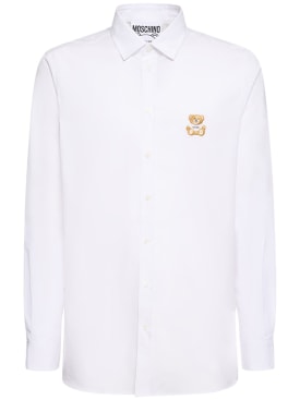 Moschino: Hemd aus Baumwollpopeline mit Stickerei - Weiß - men_0 | Luisa Via Roma