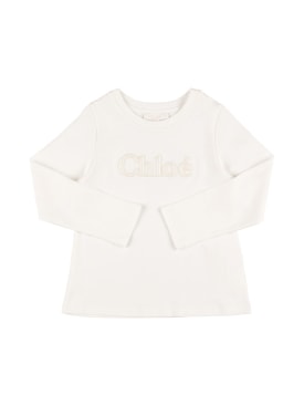Chloé: Organic cotton jersey t-shirt w/logo - White - kids-girls_0 | Luisa Via Roma