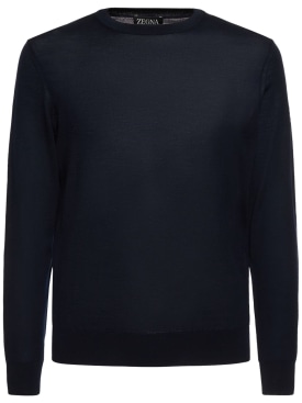 Zegna: High performance wool crewneck sweater - Navy - men_0 | Luisa Via Roma