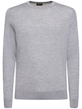 Zegna: Cashmere & silk crewneck sweater - Grey - men_0 | Luisa Via Roma