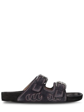 Isabel Marant: Lennyo leather flat sandals - Washed Black - women_0 | Luisa Via Roma