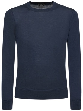 Tom Ford: Suéter de punto de lana calibre fino - Azul Marino - men_0 | Luisa Via Roma