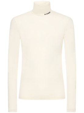 Jil Sander: Camiseta de jersey de lana con cuello vuelto - Porcelain - men_0 | Luisa Via Roma