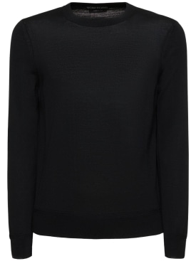 Tom Ford: Fine gauge wool knit crewneck sweater - Black - men_0 | Luisa Via Roma