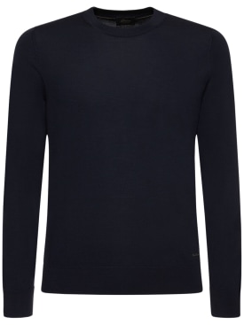 Brioni: Suéter de lana con cuello redondo - Midnight  Blue - men_0 | Luisa Via Roma