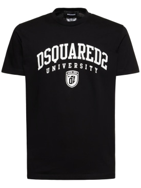 Dsquared2: University logo cotton jersey t-shirt - Black - men_0 | Luisa Via Roma