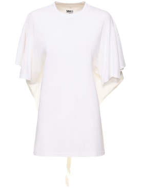 MM6 Maison Margiela: Open back cotton t-shirt - White - women_0 | Luisa Via Roma