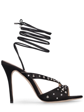 Alessandra Rich: 100毫米粘胶纤维&真丝绸缎凉鞋 - 黑色 - women_0 | Luisa Via Roma