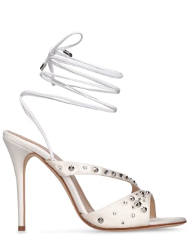 Alessandra Rich: 100毫米粘胶纤维&真丝绸缎凉鞋 - 白色 - women_0 | Luisa Via Roma