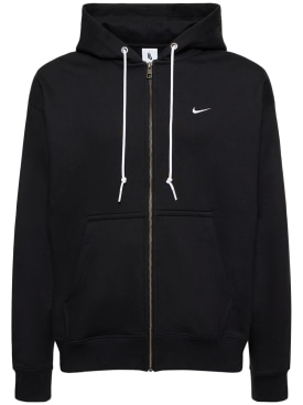 Nike: Solo Swoosh cotton blend zip hoodie - Black/White - men_0 | Luisa Via Roma