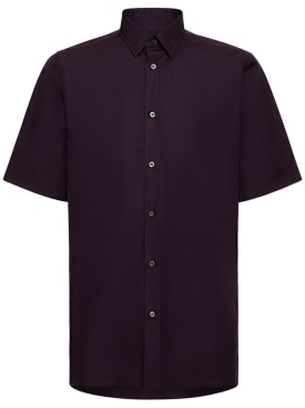 Maison Margiela: Cotton poplin short sleeved shirt - Purple - men_0 | Luisa Via Roma