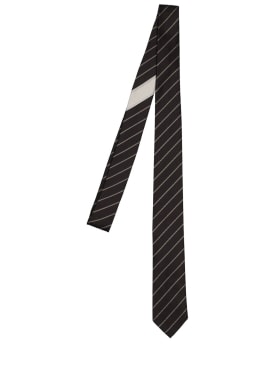 Dries Van Noten: Striped silk tie - Black - men_0 | Luisa Via Roma