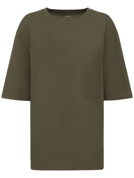 Lemaire: T-shirt en coton avec poche plaquée - Vert - women_0 | Luisa Via Roma