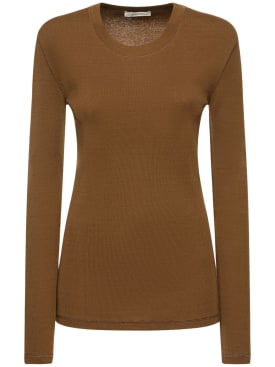Lemaire: T-shirt in cotone a costine - Marrone - women_0 | Luisa Via Roma