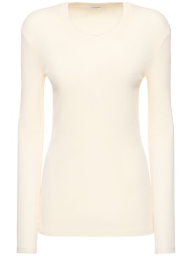 Lemaire: T-shirt à manches longues en coton côtelé - Blanc - women_0 | Luisa Via Roma