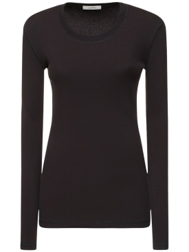 Lemaire: T-shirt in cotone a costine - Nero - women_0 | Luisa Via Roma