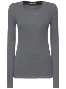 Lemaire: T-shirt à manches longues en coton côtelé - Storm Grey - women_0 | Luisa Via Roma