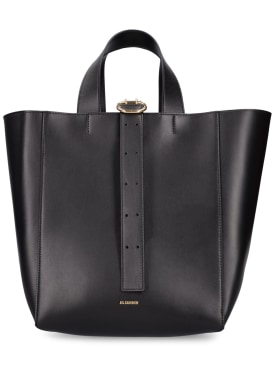 Jil Sander: Medium Square leather tote bag - Black - women_0 | Luisa Via Roma