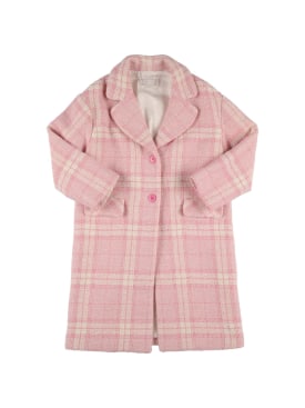 Monnalisa: Bouclé coat - Pink/White - kids-girls_0 | Luisa Via Roma