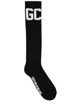 GCDS: Mid logo band cotton blend socks - Black - men_0 | Luisa Via Roma