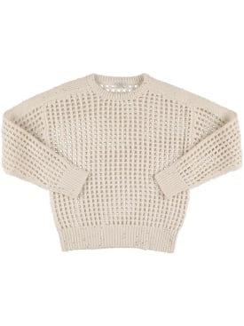 Brunello Cucinelli: Lurex wool blend knit sweater - Weiß - kids-girls_0 | Luisa Via Roma