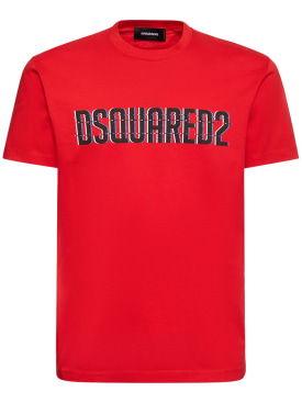 Dsquared2: T-shirt in jersey di cotone con logo - Rosso - men_0 | Luisa Via Roma
