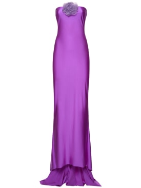 Giuseppe Di Morabito: Shiny jersey strapless long dress - Purple - women_0 | Luisa Via Roma