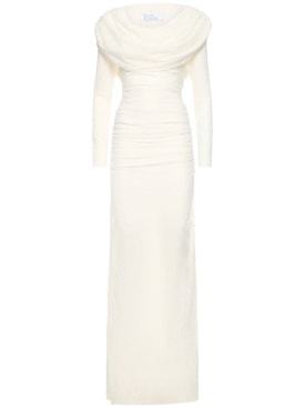 Giuseppe Di Morabito: Laize stretch lace long dress w/hood - Milk White - women_0 | Luisa Via Roma