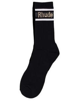 RHUDE: Logo stripe sport socks - Black - men_0 | Luisa Via Roma