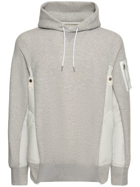 Sacai: Cotton blend hoodie - Light Grey - men_0 | Luisa Via Roma