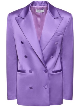 Giuseppe Di Morabito: Double breasted boxy satin blazer - Purple - women_0 | Luisa Via Roma