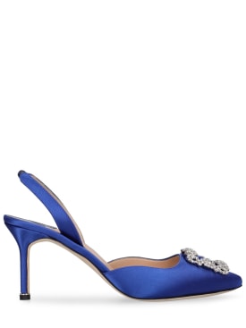 Manolo Blahnik: Zapatos destalonados de satén 70mm - Azul Royal - women_0 | Luisa Via Roma