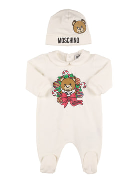 Moschino: Printed cotton romper & hat - White - kids-boys_0 | Luisa Via Roma