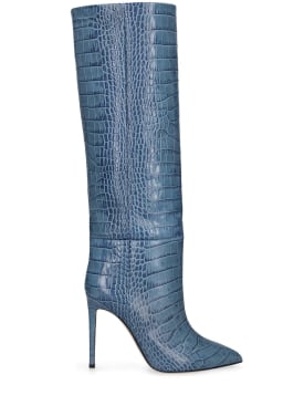 Paris Texas: 105毫米鳄鱼压纹皮革高筒靴 - 蓝色 - women_0 | Luisa Via Roma