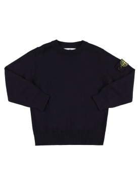 Stone Island: Logo wool knit sweater - Navy - kids-boys_0 | Luisa Via Roma