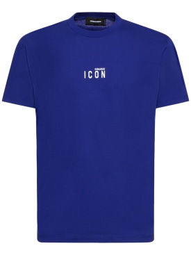 Dsquared2: Printed logo cotton t-shirt - Electric Blue - men_0 | Luisa Via Roma