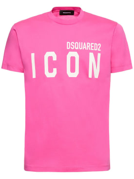 Dsquared2: Printed logo cotton t-shirt - Fuchsia - men_0 | Luisa Via Roma