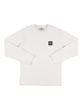 Stone Island: Camiseta de algodón jersey con manga larga - Blanco - kids-boys_0 | Luisa Via Roma