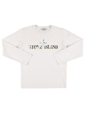 Stone Island: Long sleeve cotton jersey t-shirt w/logo - Weiß - kids-boys_0 | Luisa Via Roma