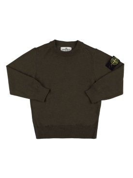 Stone Island: Suéter de punto de lana con logo - Verde Militar - kids-boys_0 | Luisa Via Roma