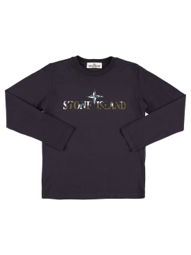 Stone Island: Long sleeve cotton jersey t-shirt w/logo - Dunkelblau - kids-boys_0 | Luisa Via Roma