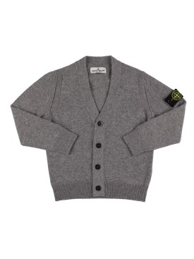Stone Island: Logo wool blend knit cardigan - Grey - kids-boys_0 | Luisa Via Roma