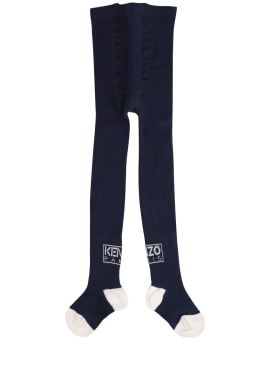 Kenzo Kids: Cotton blend knit tights w/logo - Blue - kids-girls_0 | Luisa Via Roma
