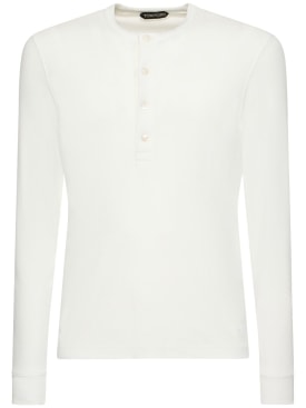 Tom Ford: Henley lyocell blend rib l/s t-shirt - White - men_0 | Luisa Via Roma