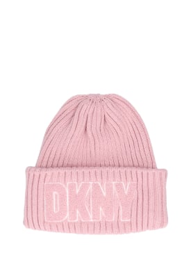 DKNY: Cappello beanie in maglia con logo - Rosa - kids-girls_0 | Luisa Via Roma