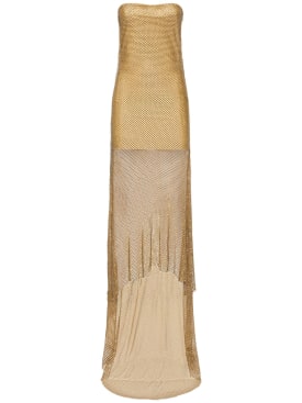 Giuseppe Di Morabito: Strapless embroidered mesh long dress - Gold - women_0 | Luisa Via Roma